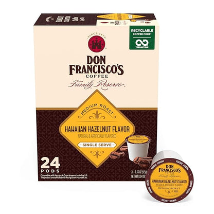 Don Francisco's Hawaiian Hazelnut Flavored Coffee - 24 K-Cup Compatible Single-Serve Pods - 100% Arabica with Coconut Hint - Recyclable through TerraCycle - Compatible with Keurig Brewers