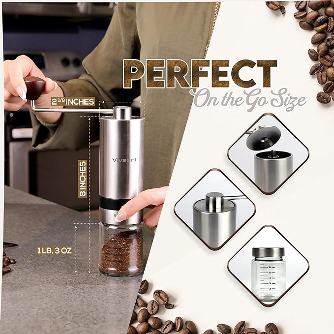 Manual Coffee Grinder (32g Capacity), Hand Coffee Grinder with Adjustable Dragon Tooth Stainless Steel Conical Burr, Bean Coffee Grinder Manual for Drip Coffee, Espresso, & French Press