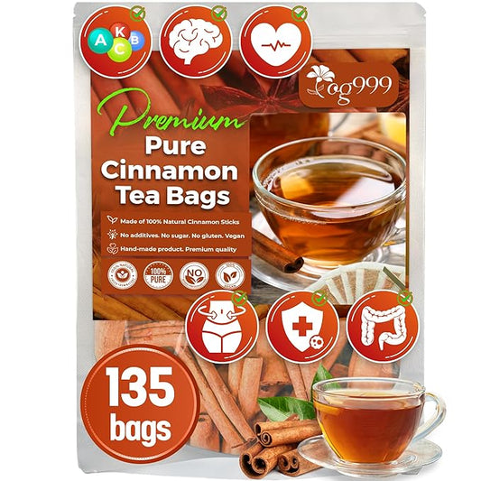 TOG999, Premium 135 Tea Bags - Special Cinnamon Tea, 100% Natural & Pure. Cinnamon Stick Herbal Spice Tea. No Sugar, No Caffeine, No Gluten, Vegan.