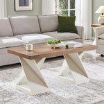 Load image into Gallery viewer, OKD Modern Coffee Table, 48" Twisted Center Table with Wood Thickened Pedestal, Rectangular Rustic Living Room Table, Farmhouse Storage Low Cocktail Tea Table, Antique White