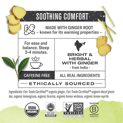 Numi Organic Ginger Lemon Decaf Tea, 48 Green Tea Bags with Lemongrass and Ginger Root