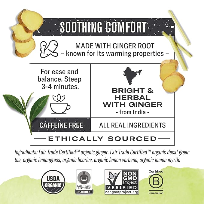 Numi Organic Ginger Lemon Decaf Tea, 96 Green Tea Bags with Ginger Root and Lemongrass