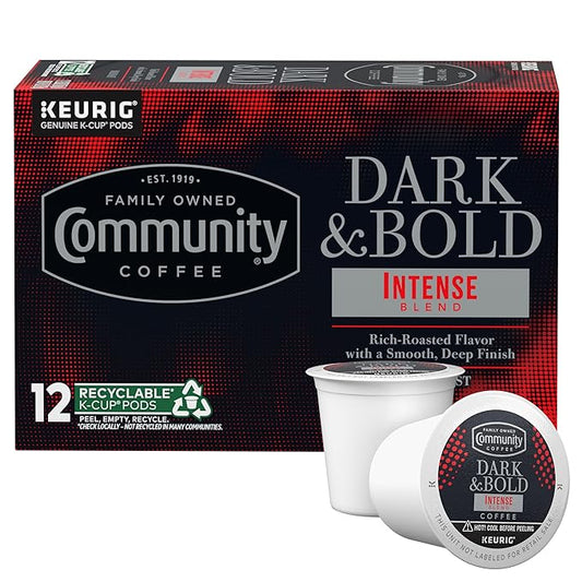 Community Coffee Dark & Bold Intense Blend 12 Count Coffee Pods, Dark Roast Compatible with Keurig 2.0 K-Cup Brewers, 12 Count (Pack of 1)
