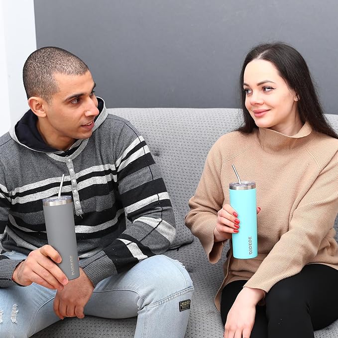 BJPKPK 2 Pack 20oz Skinny Tumblers with Lid Insulated Travel Coffee Cup Stainless Steel Thermal Mug,Turquoise,Turquoise