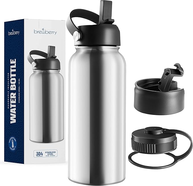 Stainless Steel Insulated Water Bottle and Travel Mug for Hot and Cold Beverages, Wide Mouth, Double Wall Insulated Hydration Sports Water Bottle for Hiking, Biking, Outdoor, 40 OZ BPA Free
