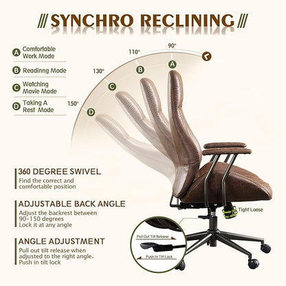 High Back Office Chair,Modern Swivel Office Chair,Brown Suede Fabric Gaming Chair,Height Adjustable Home Office Desk Chair with Lumbar Support