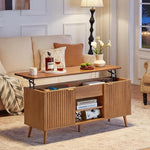 Load image into Gallery viewer, LEYAOYAO 48" Fluted Lift Top Coffee Table with Hidden Storage &amp; Adjustable Shelves, Lifting Tabletop Large Rectangular Coffee Tables, Mid Century Modern Wood Center Table for Living Room, Brown