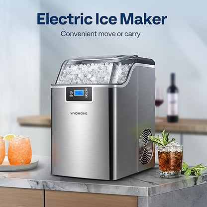 VIVOHOME Nugget Ice Maker Countertop, Pebble Ice Maker Machine with 44lbs/Day, Portable Soft Chewable Ice Maker with Self-Cleaning, Scoop, 10PCs Ice Bags for Home, Kitchen, Camping, RVs