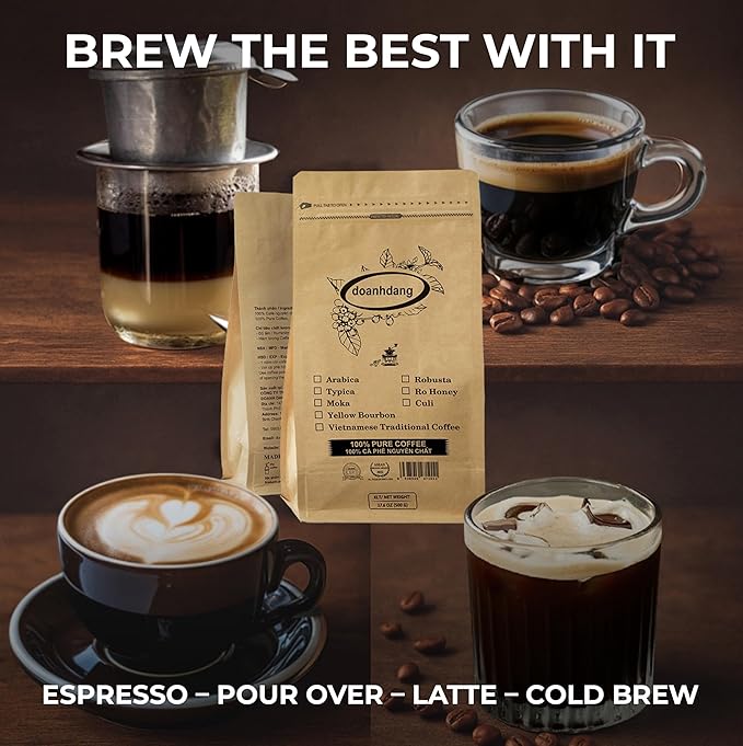 doanhdang - 17.6 Oz Premium Arabica Whole Bean Coffee, 100% Arabica Medium Roast, Rich Flavor for Espresso and Brew, Origin from Vietnam, Whole Med Roast Beans