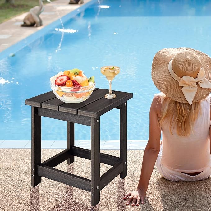 LZRS Adirondack Square Outdoor Side Table for Patio, Pool Composite Patio Table,HDPE End Tables for Backyard,Pool, Indoor Companion, Easy Maintenance & Weather Resistant(Brown Mixture)