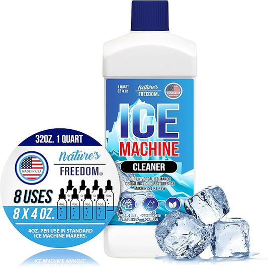 Nature's Freedom Ice Machine Cleaner - Quart (8 Uses) - Nickel-Safe Descaler, Made in USA, Universal Compatibility for Commercial/Residential Ice Makers such as Whirlpool, Scotsman and All
