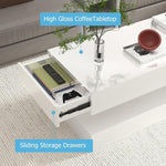 Load image into Gallery viewer, Uspeedy 47.3in Large High Glossy LED Coffee Table with 2 Storage Drawers,Black/White Modern Coffee Tables for Living Room,Living Room Tables,APP LED Lights (White)