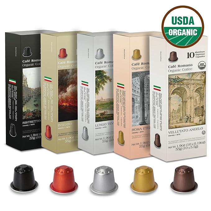Organic USDA Café Romano Coffee Aluminum Espresso Pods For Nespresso Original Machine 100 Pack Italian Espresso Coffee (Variety pack)