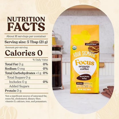 Four Sigmatic Dark Roast Organic Whole Bean Coffee | Gourmet Nootropic Mushroom Coffee Beans with Lion's Mane & Chaga Mushrooms for Enhanced Brain Function and Immune Support | 12oz