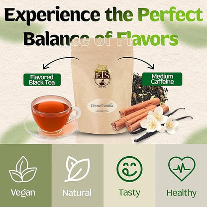 English Tea Store Cinna-Vanilla Flavored Black Tea | Loose Leaf Tea Pouches - 4oz Pouch | Warm Cinnamon and Creamy Vanilla Blend | Ceylon Tea Base | Cozy and Aromatic Cup | Serve Hot or Iced