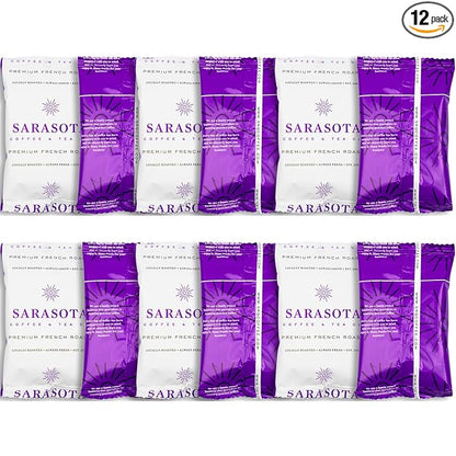 Dark French Roast Packets – 2oz Pre-Measured Ground, Cubano European Style, Low Acid Mold-Free Singles for 12-Cup Drip Makers | 12 Count by Sarasota Coffee