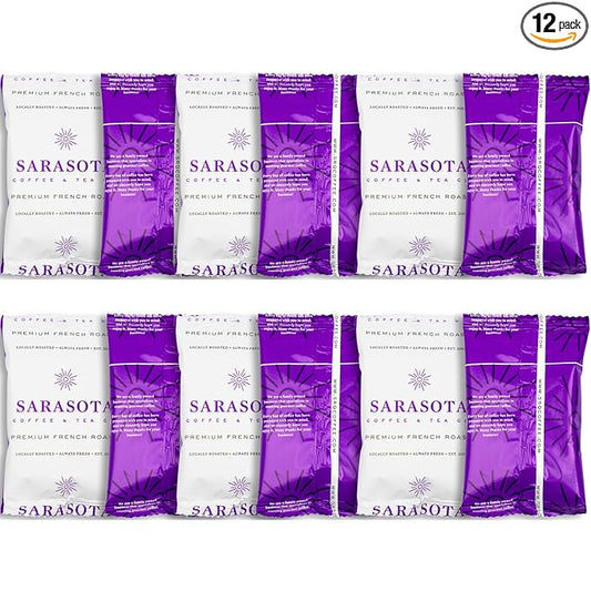 Dark French Roast Packets – 2oz Pre-Measured Ground, Cubano European Style, Low Acid Mold-Free Singles for 12-Cup Drip Makers | 12 Count by Sarasota Coffee