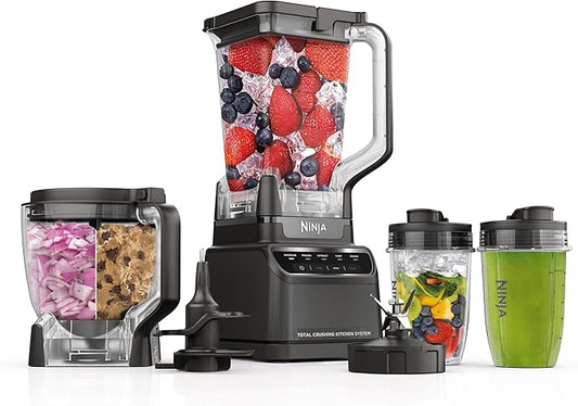 Ninja Blender, Kitchen System for-Smoothie, Frozen, Extract, Chop & Dough, Pitcher, 8-cup Food Processor Bowl, Smoothie Cup, Ninja Total Crushing, 1200 Watt, BPA Free, Dark Grey, BR601AMZ