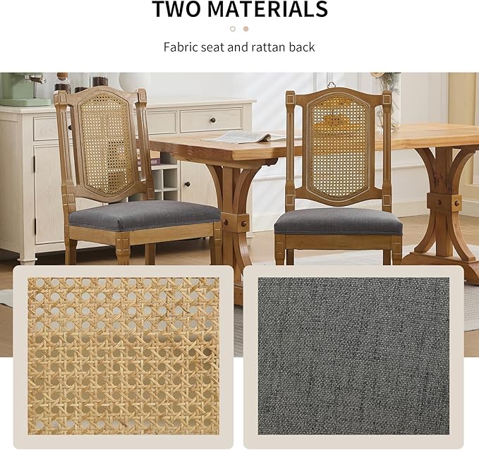 Vintage French Country Dining Room Chairs Set of 8, Rattan Dining Chairs with a Designer Backrest, Upholstered Dining Chair, Sillas para Comedor, Kitchen & Dining Room Chair (Gray, Rattan, 8Pcs)