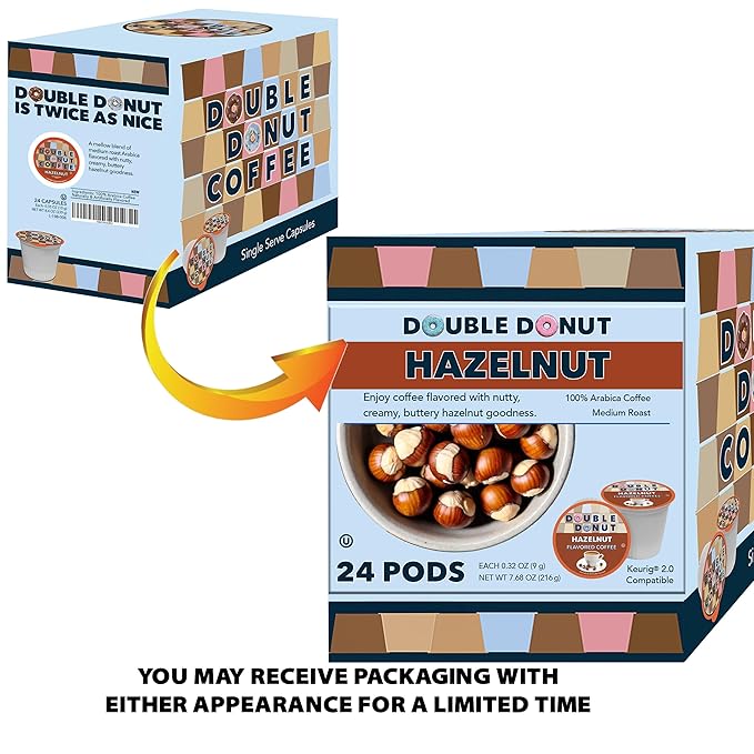 Double Donut Coffee Hazelnut Coffee in Single Serve Coffee Pods for all Hazelnut Coffee K Cups Brewers, 24 Count