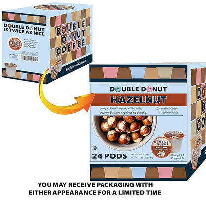 Double Donut Coffee Hazelnut Coffee in Single Serve Coffee Pods for all Hazelnut Coffee K Cups Brewers, 24 Count