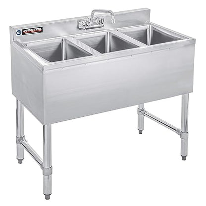 DuraSteel 3 Compartment Sink Commercial Kitchen Sink - NSF Stainless Steel Triple Three Bay Utility with CEC No Lead Faucet - No Drainboard Restaurant Bar Small Garage Slop Prep Food Truck Large