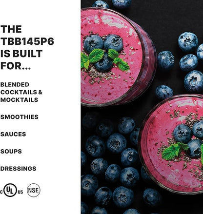 Waring Commercial TBB145P6 TORQ 2 Horsepower Blender, 2 speed Toggle Switch Controls, with 64 oz. BPA Free Container, 120V, 5-15 Phase Plug, Black