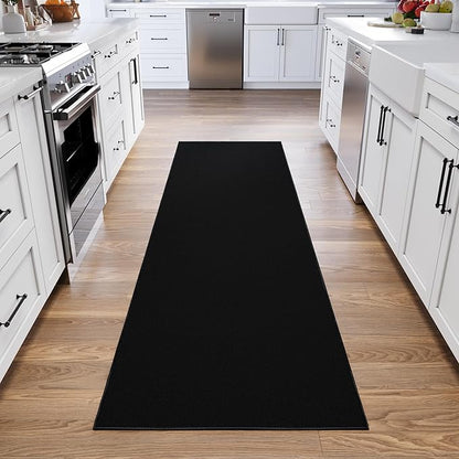 Ottomanson Hallway Runner Rug 2'7" x 12' Non Slip Solid Area Rugs Easy to Clean Laundry Rug Runner Durable & Pet Friendly Floor Carpet Runners for Hallways Entryway Living Room Kitchen, Black