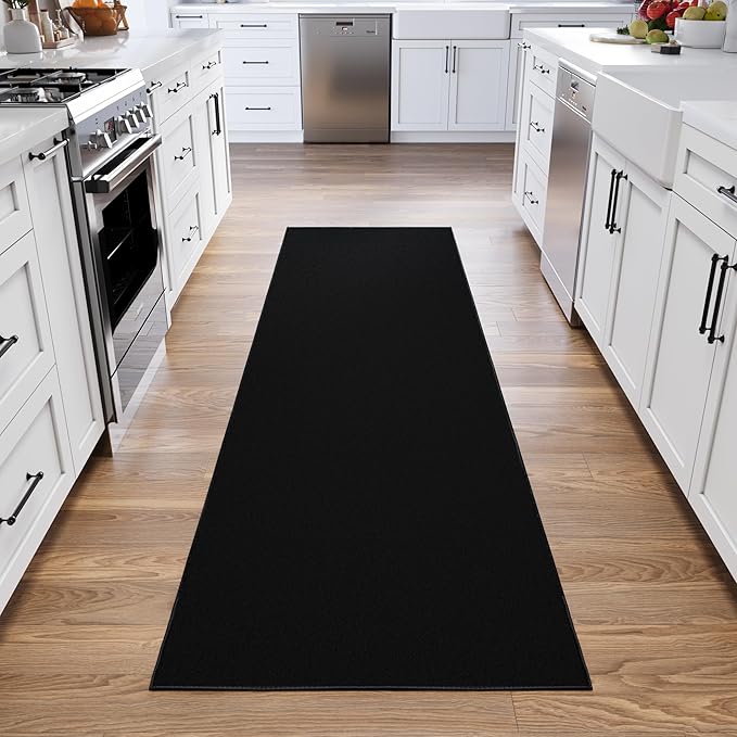 Ottomanson Hallway Runner Rug 2'7" x 9'10" Non Slip Solid Area Rugs Easy to Clean Laundry Rug Runner Durable & Pet Friendly Floor Carpet Runners for Hallways Entryway Living Room Kitchen, Black