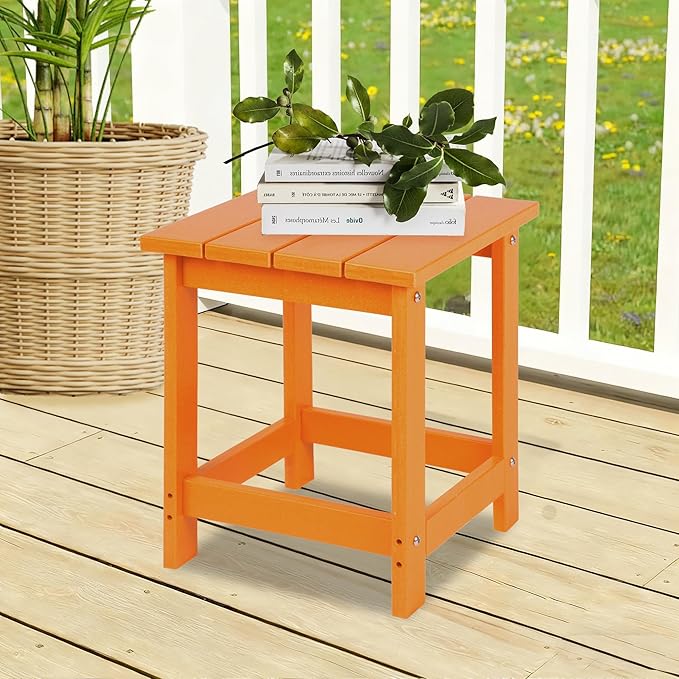 LZRS Adirondack Square Outdoor Side Table for Patio, Pool Composite Patio Table,HDPE End Tables for Backyard,Pool, Indoor Companion, Easy Maintenance & Weather Resistant(Orange)