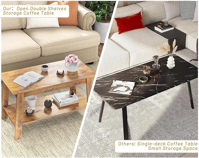 31.5 Inch Coffee Table with 2-Tier Storage – Modern Industrial Farmhouse Coffee Table for Living Room, Compact Durable MDF & Particle Board, Easy Assembly, Black Center Table for Living Room or Office