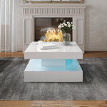 Load image into Gallery viewer, White LED Coffee Table for Living Room, 2-Tier Square Center Table Living Room Table, Modern High Glossy Contemporary Wood Coffee Tables with Storage, Suitable for Dining Reception