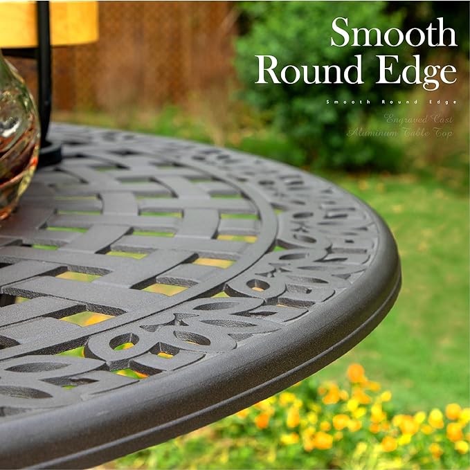 PHI VILLA Round Patio Dining Tables for 6 Person, Outdoor Aluminum Table 54" Dia with 2.1" Umbrella Hole, Lawn Garden Tables for All Weather