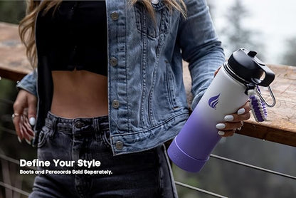 HYDRO CELL Stainless Steel Insulated Water Bottle with Straw - For Cold & Hot Drinks - Metal Vacuum Flask with Screw Cap and Modern Leakproof Sport Thermos for Adults (Lavender/White 18oz)