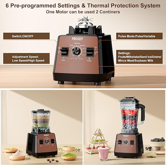 Professional Blender and Grinder Combo 25000RPM Powerful Blenders Kitchen 68oz BPA Free 2 Containers Countertop Blenders Ice, Grinding, Juice (Brown)