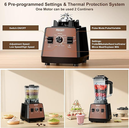 Professional Blender and Grinder Combo 25000RPM Powerful Blenders Kitchen 68oz BPA Free 2 Containers Countertop Blenders Ice, Grinding, Juice (Brown)