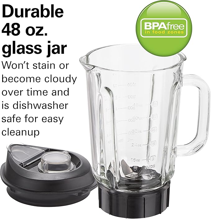 Hamilton Beach PowerMax Professional-Performance Blender for Shakes and Smoothies, Puree and Ice Crush, 48oz BPA-Free Glass Jar, 1680 Peak Watts, Stainless Steel Blades, Gray (58600J)