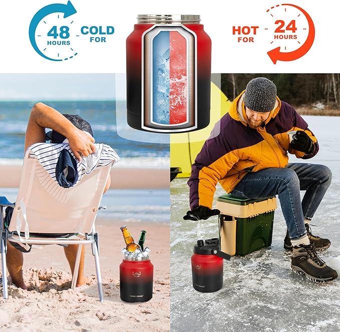 NATURE PIONEOR Insulated Water Bottles with Strap Pouch - 84 oz Stainless Steel Vacuum Bottle with Holder/Carrier/Sleeve - 18/8 Food Grade 84oz Water Jug