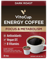 Load image into Gallery viewer, VitaCup Energy Dark Roast Coffee Pods, Boost Focus &amp; Metabolism, Antioxidants, B Vitamins, Bold &amp; Smooth,100% Arabica Coffee, Recyclable Single Serve Pod Compatible with Keurig K-Cup Brewers,16 Ct