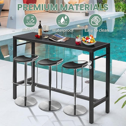 53*39*17 Outdoor Bar Table Extra Wide,Tall Bar Height Outdoor Pub Table, Ideal for Patio, Hot Tub, Dining, Balcony, Poolside, Weatherproof Composite Top, Rustproof, Built In Bottle Opener,Black
