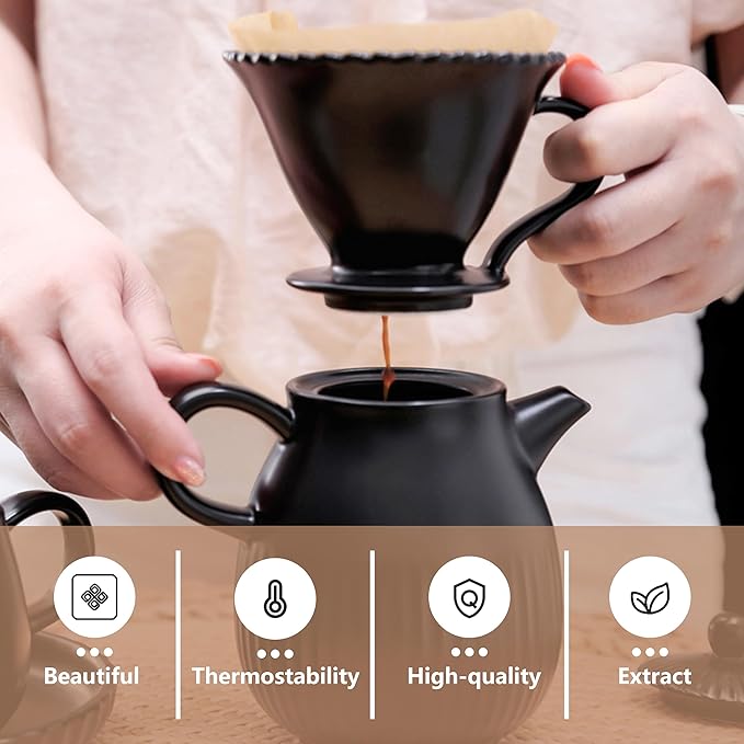 Pour Over Coffee Maker Set Ceramic Coffee Dripper Set with 80 Count Paper Coffee Filters, 21 Ounces