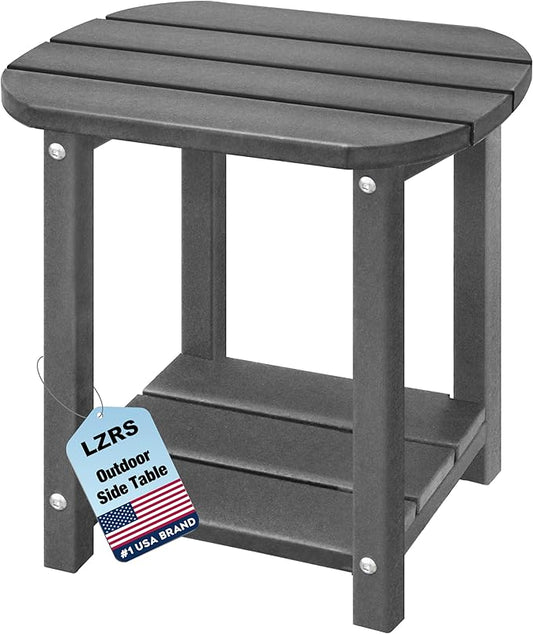 LZRS Outdoor Side Table - 2-Tier Adirondack HDPE Patio End Table for Pool, Porch,Balcony & Backyard,Weather Resistance for Indoor and Outdoor use(Grey)