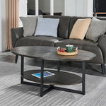 Load image into Gallery viewer, Solid Wood Oval Coffee Table with Cross Metal Legs, 43.3in Modern Industrail Center Table with Open Shelf Cocktail Tea Table for Living Room Bedroom, Rustic Black 1811BK