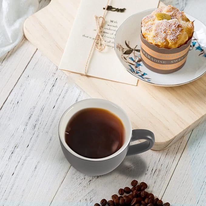 homEdge Mini Procelain Espresso Cup, 3 Ounces / 90 ml Tiny Coffee Mugs Demitasse for Espresso, Tea- Set of 6, Dark Gray