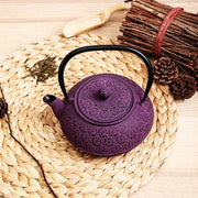 30 oz Cast Iron Teapot Enamel Lining W/Metal Infuser Tea Kettle, Purple