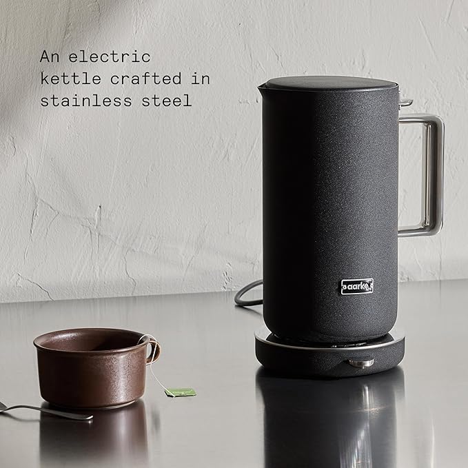 aarke Stainless Steel Kettle - Perfect for Coffee and Tea Maker Enthusiasts, Non-Drip Spout, Double-Wall Construction, Dry Boil Protection, Heat-Safe Handle, LED Cool-Down Indicator, 1.2L (Black)