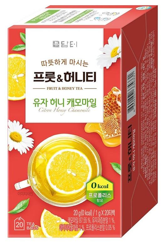 Damtuh Yuzu Honey Chamomile Tea – Citrusy & Floral Herbal Tea Blend, 20 Tea Bags (1g each)