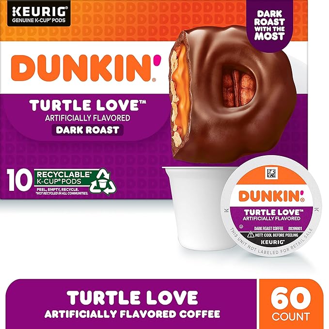 Dunkin' Turtle Love Flavored Coffee, 10 Count (Pack of 6) Keurig K-Cup Pods