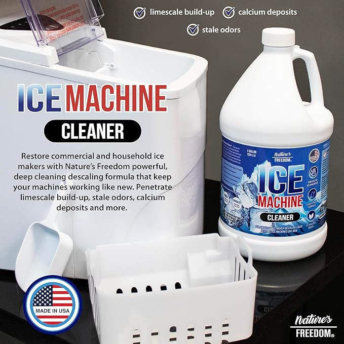 Nature's Freedom Ice Machine Cleaner - 1 Gallons (32 Uses) - Nickel-Safe Descaler, Made in USA, Universal Compatibility for Commercial/Residential Ice Makers such as Whirlpool, Scotsman and All