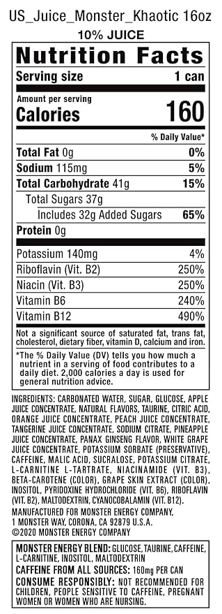 Monster Energy Juice Monster, Energy + Juice, Khaotic, 16 Ounce (Pack of 24)